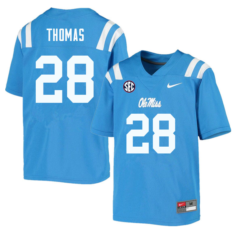 Damarcus Thomas Ole Miss Rebels NCAA Men's Powder Blue #28 Stitched Limited College Football Jersey NJE7058KL